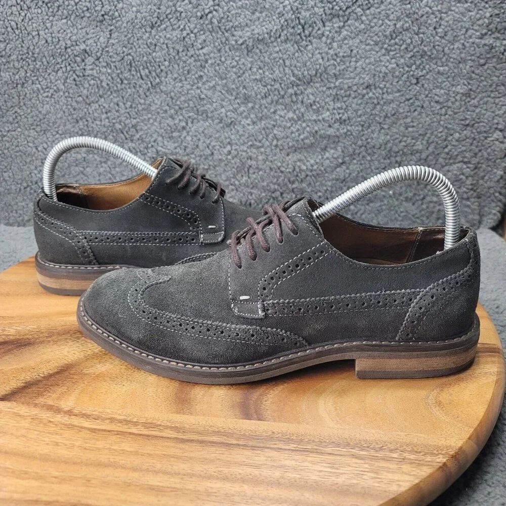 Vionic 555 Bruno Shoes Gray Suede Mens Size 8 Wingtip Oxfords Dress Stitched‎